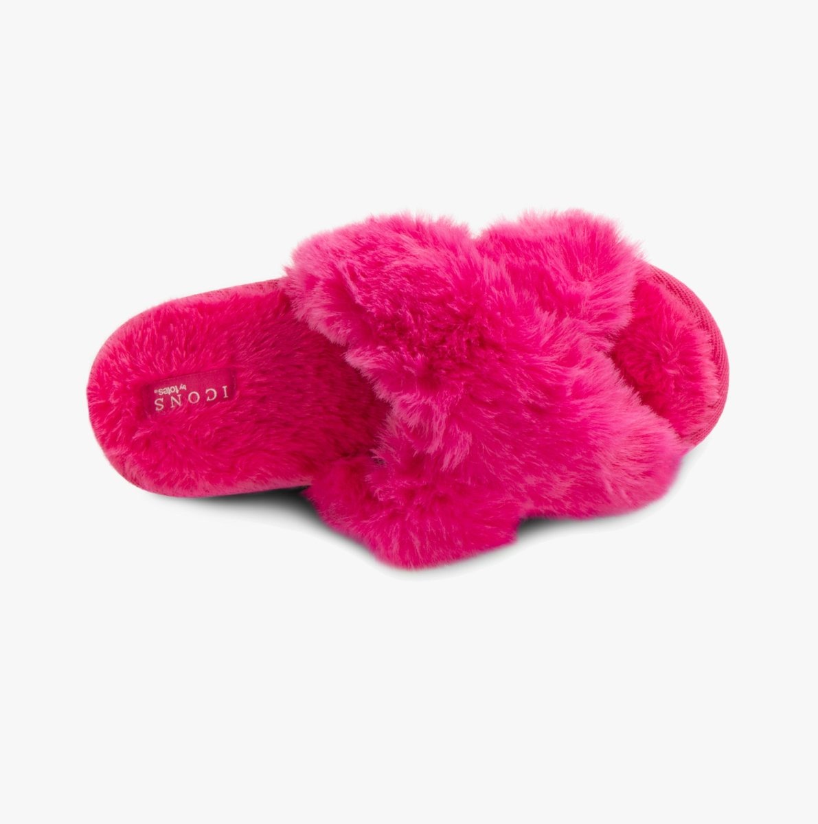 Totes Toasties PLUSH FAUX FUR CROSS OVER Sliders Womens Bright Pink - Shuperb