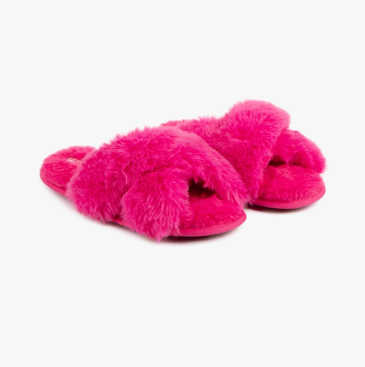 Totes Toasties PLUSH FAUX FUR CROSS OVER Sliders Womens Bright Pink - Shuperb