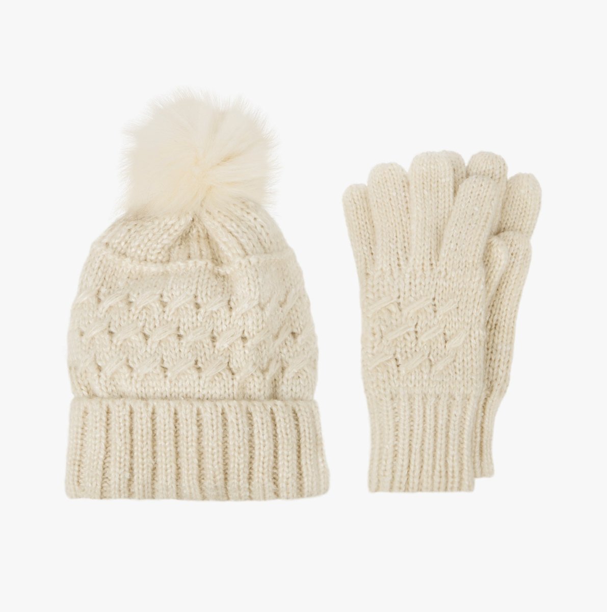 Totes Toasties CABLE Hat & Glove Set Womens Oat - Shuperb