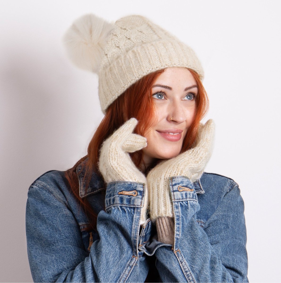 Totes Toasties CABLE Hat & Glove Set Womens Oat - Shuperb