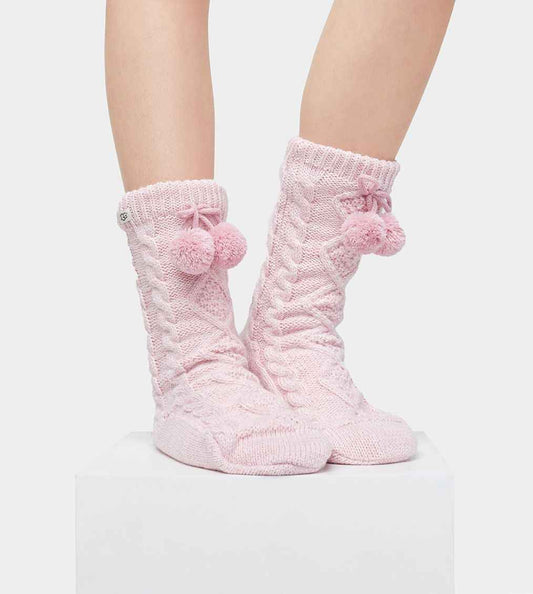 UGG POM POM FLEECE LINED Womens Socks Seashell Pink - Shuperb