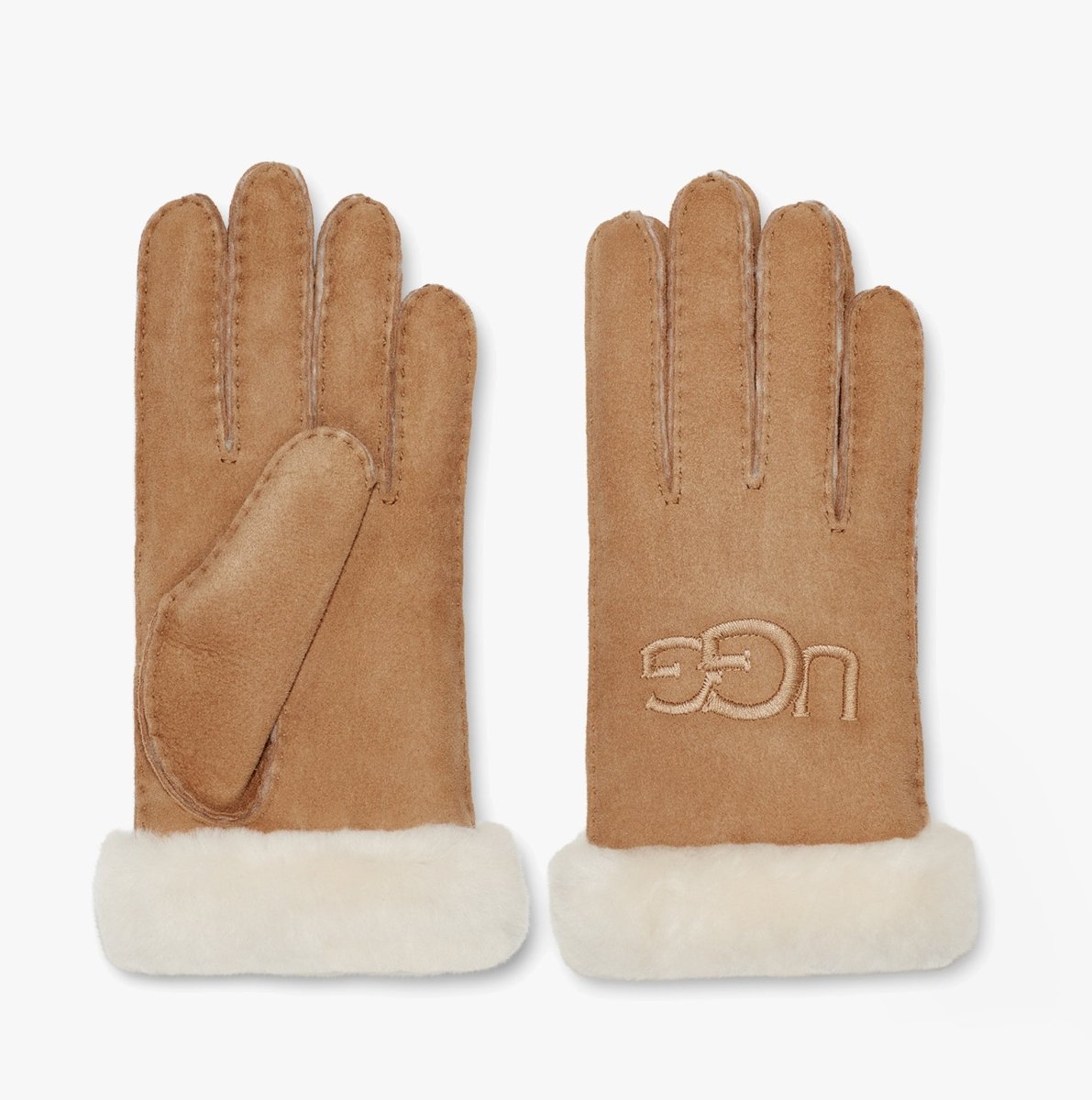 UGG SHEEPSKIN EMBROIDER Womens Gloves Chestnut - Shuperb