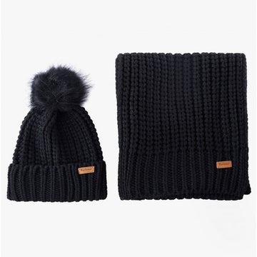 Barbour SALTBURN BEANIE & SCARF Womens Gift Set Black - Shuperb