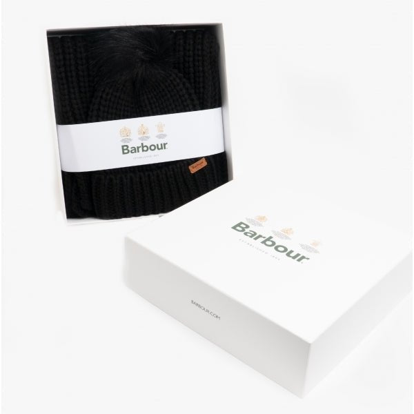 Barbour SALTBURN BEANIE & SCARF Womens Gift Set Black - Shuperb