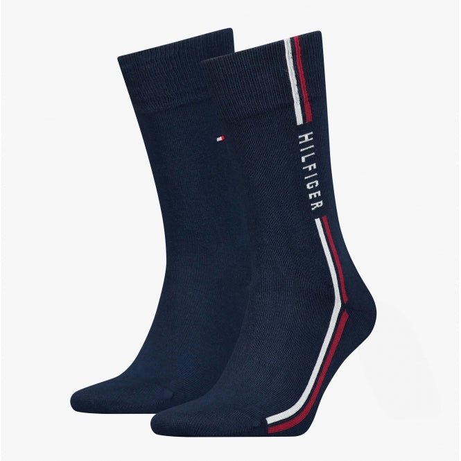 Tommy Hilfiger 2 Pack Stripe Mens Crew Socks Navy - Shuperb