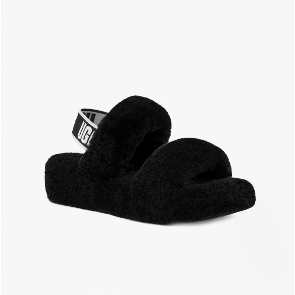 UGG OH YEAH Ladies Sheepskin Slingback Slippers Black - Shuperb